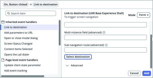 Configured event handler for the button component.