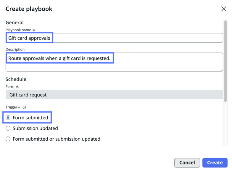 Enter details for the playbook