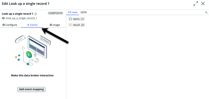 Events tab in data resources panel.