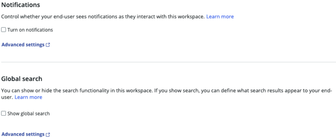 Workspace experience utility settings.