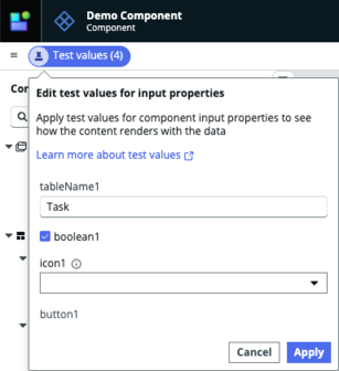 Editing test values for input properties