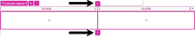 Existing two column layout with plus sign icons to add additional column layouts.