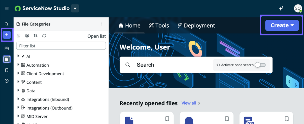 Both create buttons enable you to create a new application.