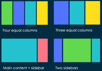 Examples of column layouts available in UI Builder.
