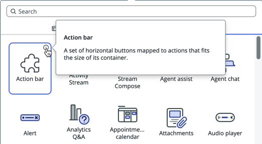 Action bar tool tip explaining what the component is made up of.