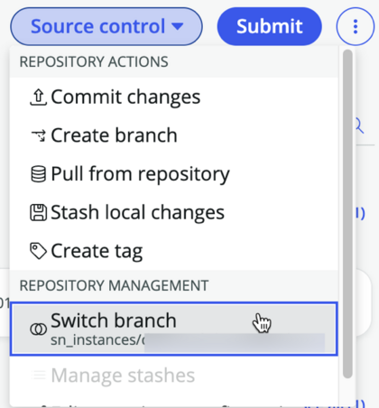 Switch branch menu item