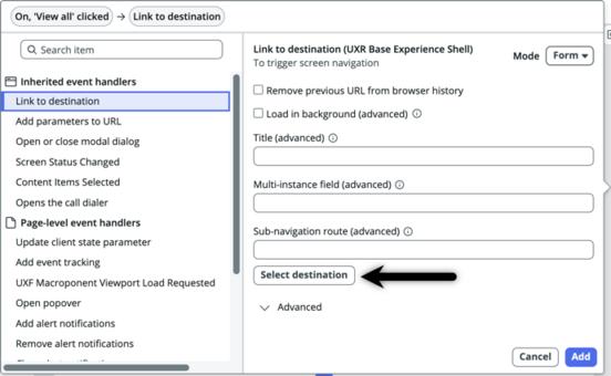 Arrow pointing to the select destination button.