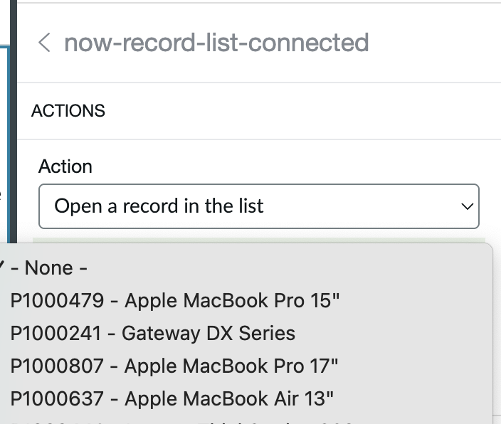 Screenshot showing to select a record to open