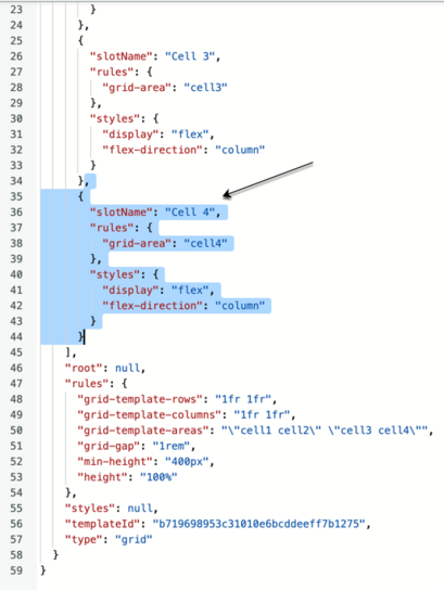 Arrow pointing to copying the CSS code for a slot.