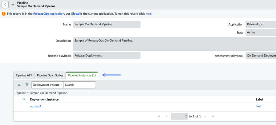 View pipeline instances for a selected pipeline on the pipeline record page.