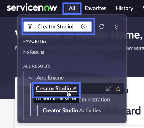 Select the All menu and search for Creator Studio