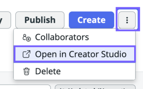 앱 상세 정보 페이지에서 크리에이터 스튜디오에서 현재 앱을 여는 옵션입니다.