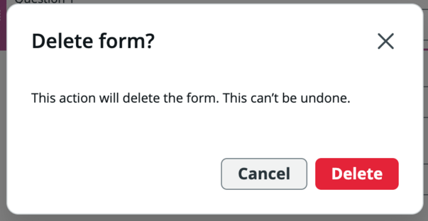 Confirmation modal with Delete button