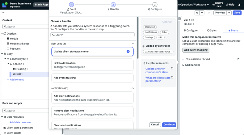 Update client state parameter handler selected from the list.