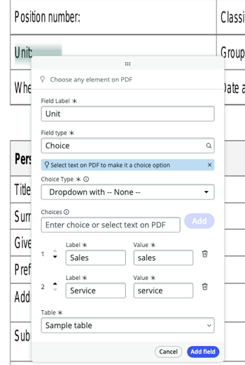Adding a choice field.