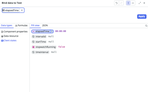 Bind the elapsed time parameter to text