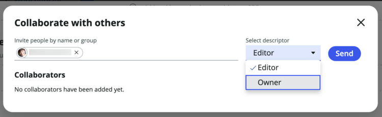 Select a new collaboration descriptor for this user