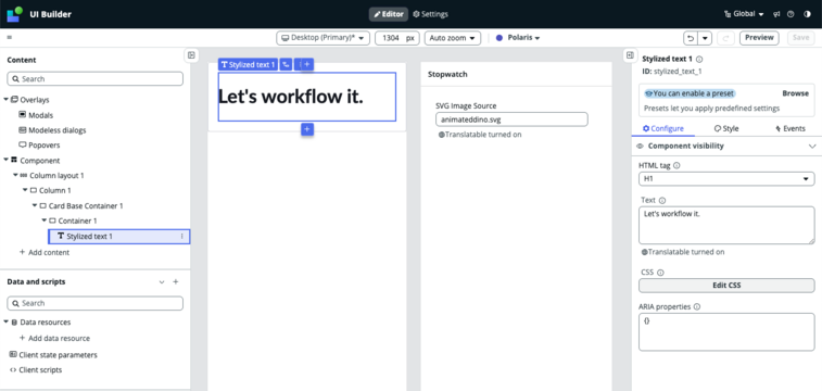 Add stylized text to a container