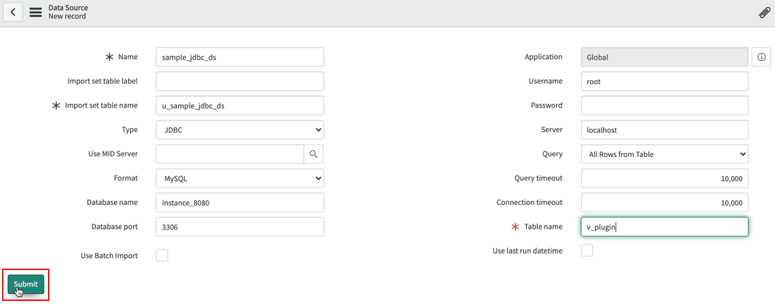 JDBC 소스를 생성합니다.