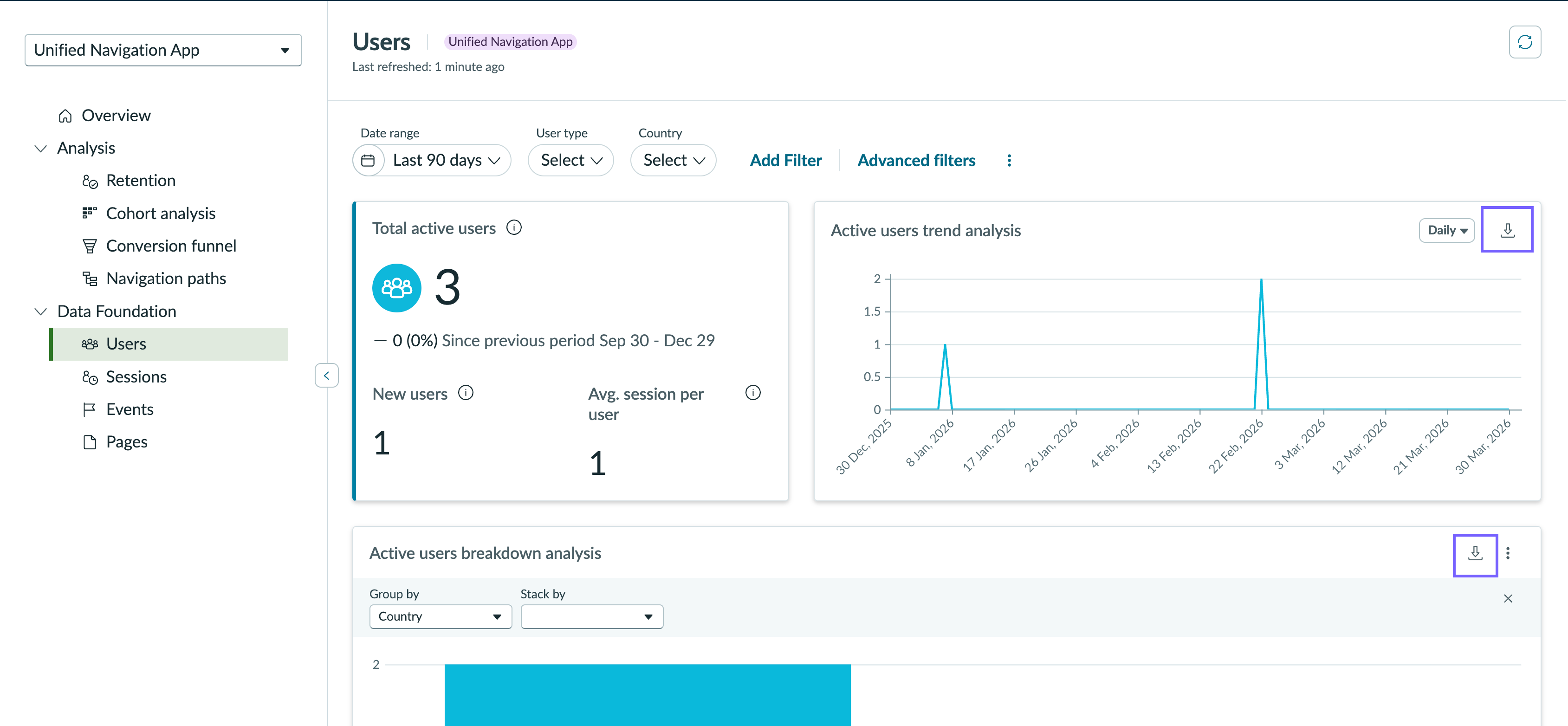 CSV にエクスポートできる可視化を含むページ