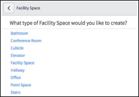 La page Intercepteur d’espace des installations affiche la liste des types d’espaces.