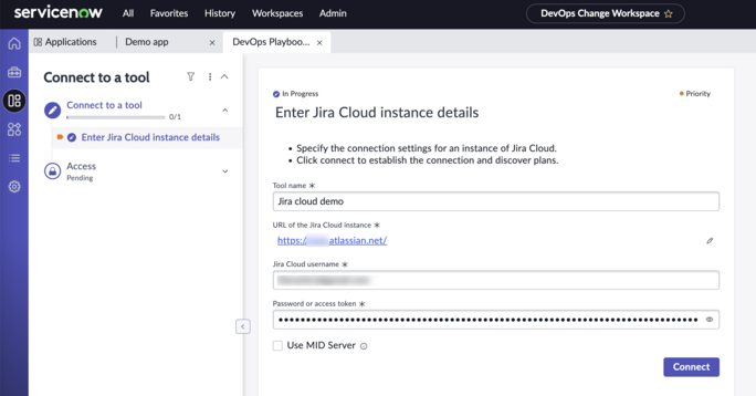 Jira Cloud 인스턴스 상세 정보를 입력합니다.