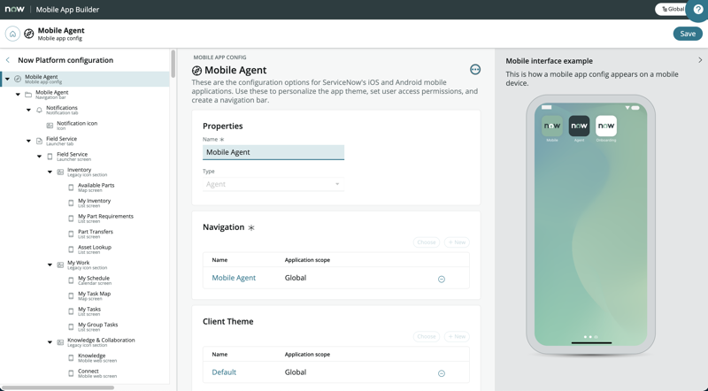 Mobile App Builder 메인 기록 화면입니다.