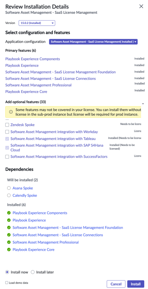 Examen des détails d’installation de Gestion des licences SaaS.