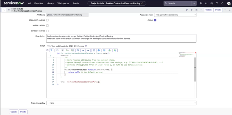 Contract items parsing implementation interface