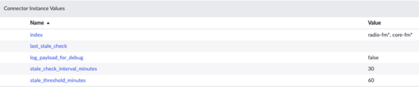 Index connector instance values configuration screen.