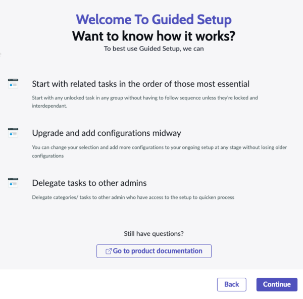 Page de destination de Configuration guidée.