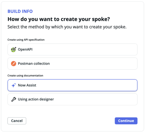 Create spoke using Now Assist.