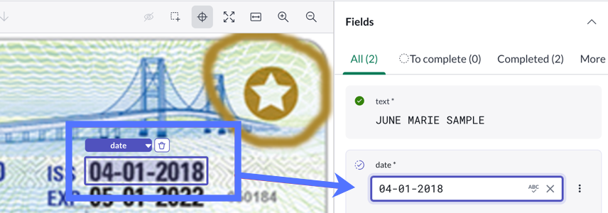 Box drawn on the document to extract the date field value.