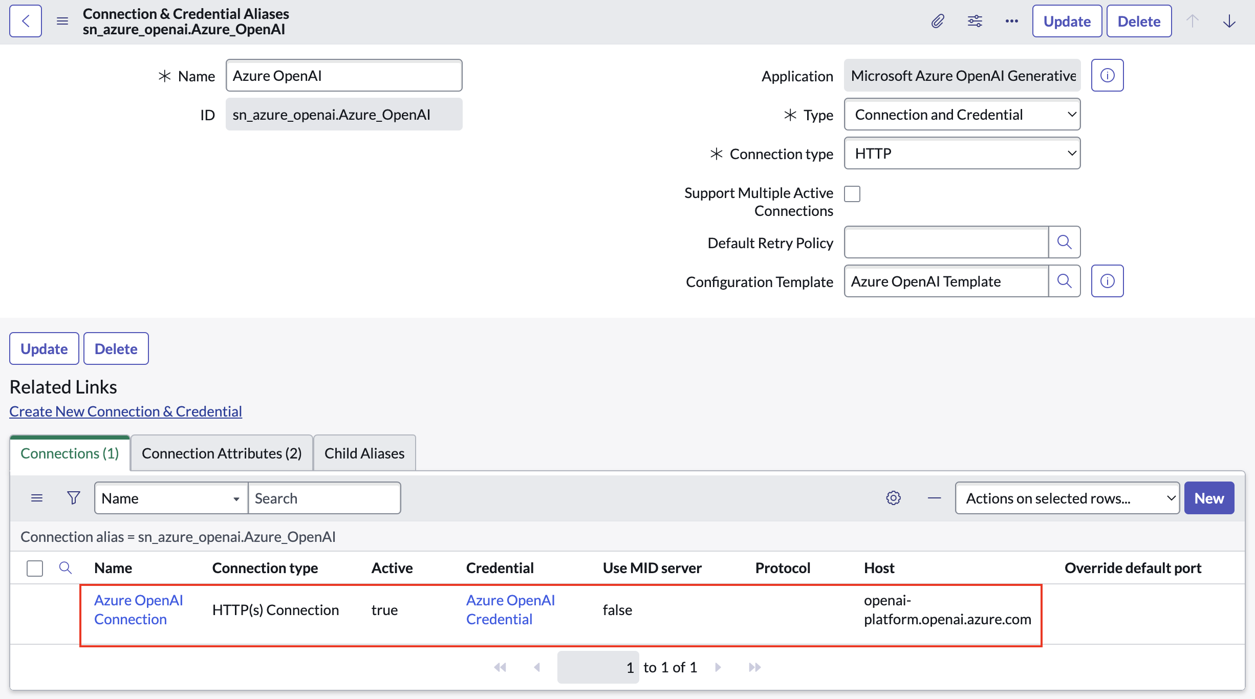 Complete connection for Azure OpenAI.