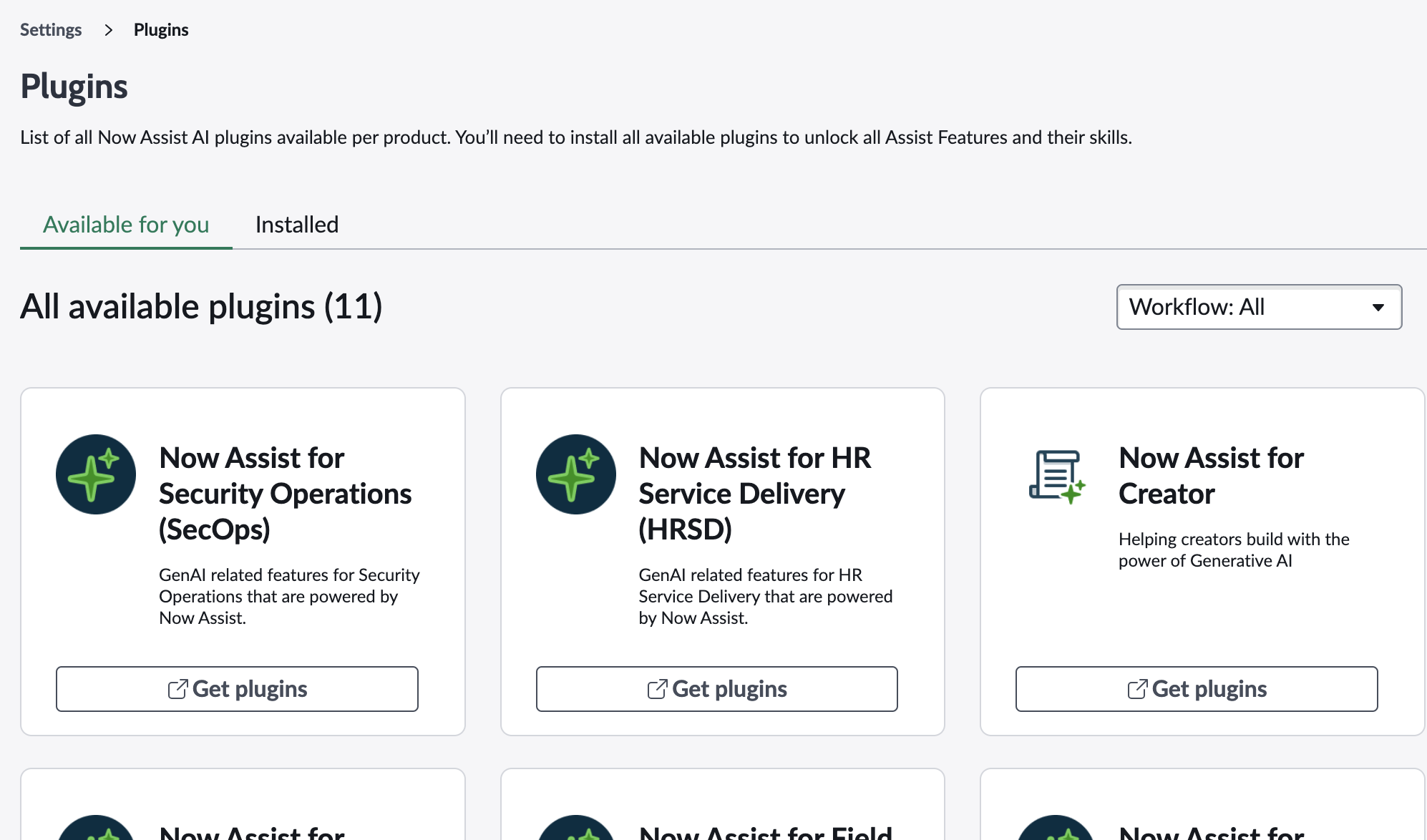 Available plugins are displayed in the Settings page.