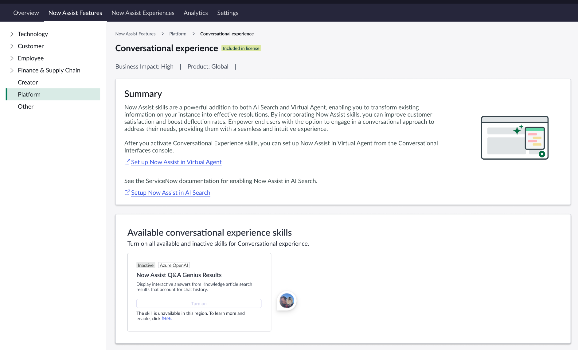 Now Assist admin - Change region scope for skill