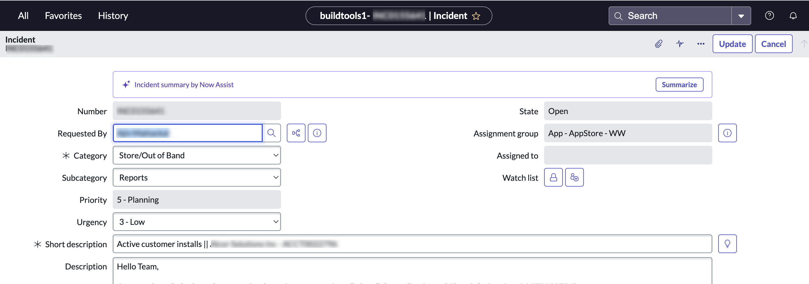 Summarize using Now Assist.