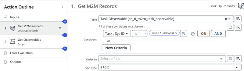 Automated phishing playbook flow: action designer get records