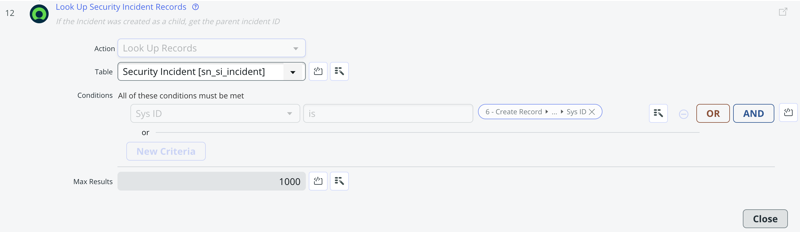 Transform flow: Look up security incident record