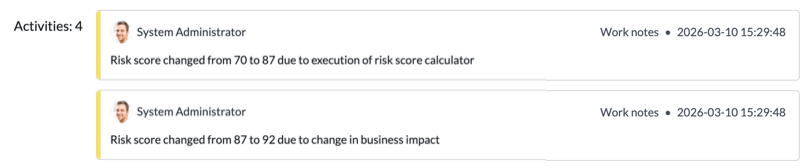 Work notes after risk score calculation