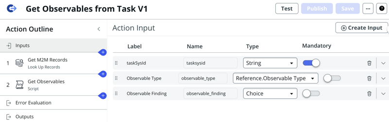 Automated phishing playbook flow: action designer inputs