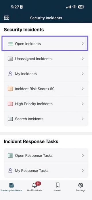 Open Incidents applet highlighted.
