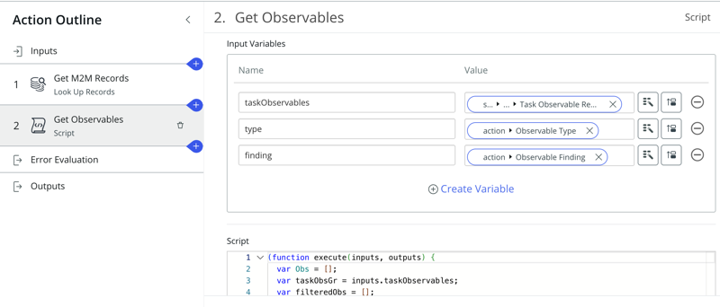 Automated phishing playbook flow: action designer get observables