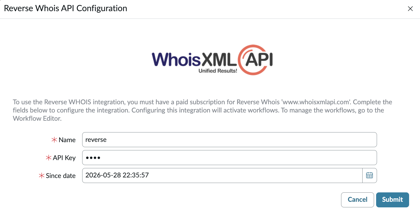 Reverse Whois API Configuration completed configuration.
