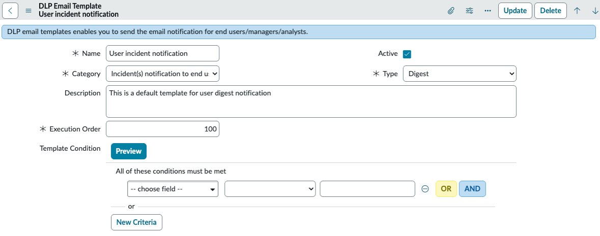 Create and manage DLP email templates.