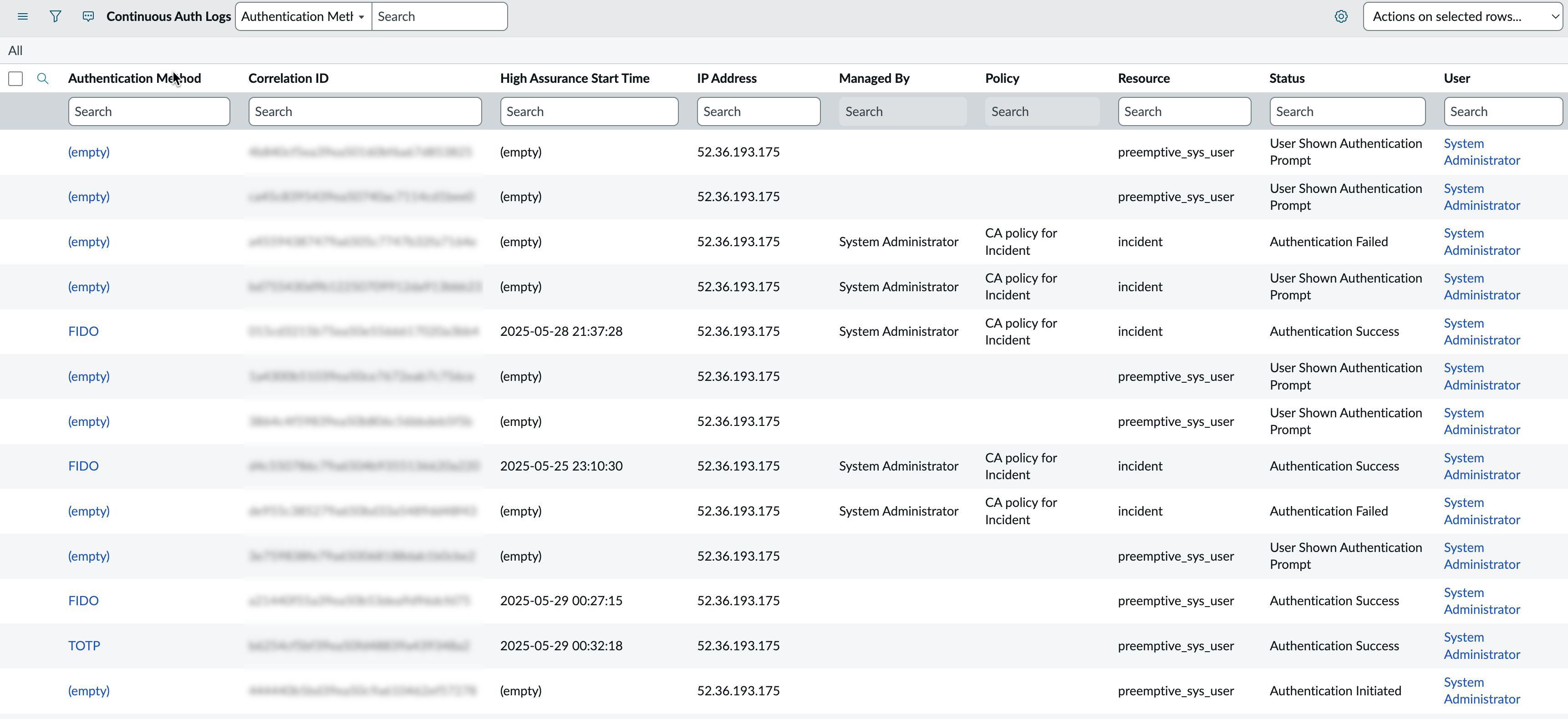 Logs de auditoria de CA