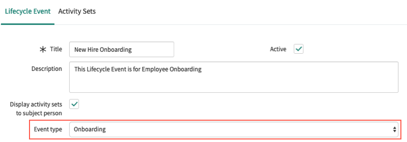 Set the Event type field to Onboarding.
