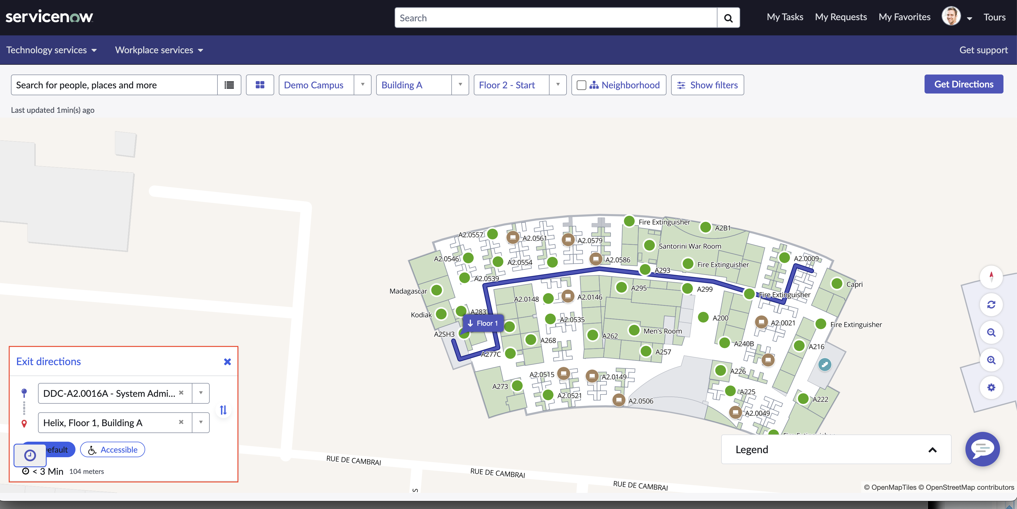 Map with pathway for wayfinding to a floor within the same building.