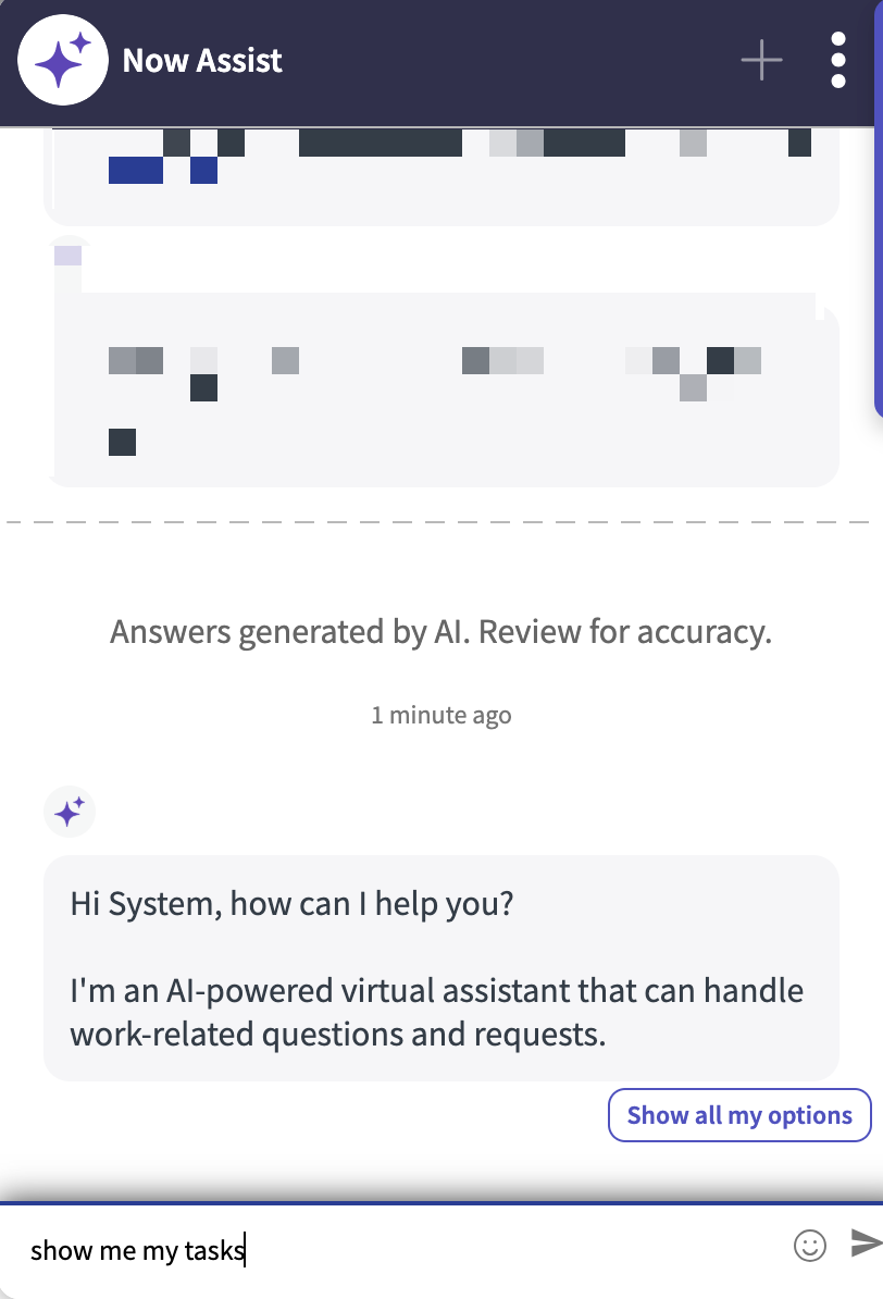 Now Assist for Employee Experience message.