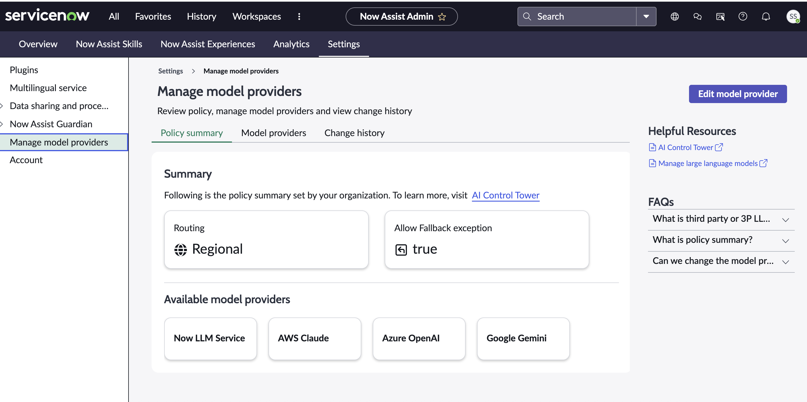 Manage model provider